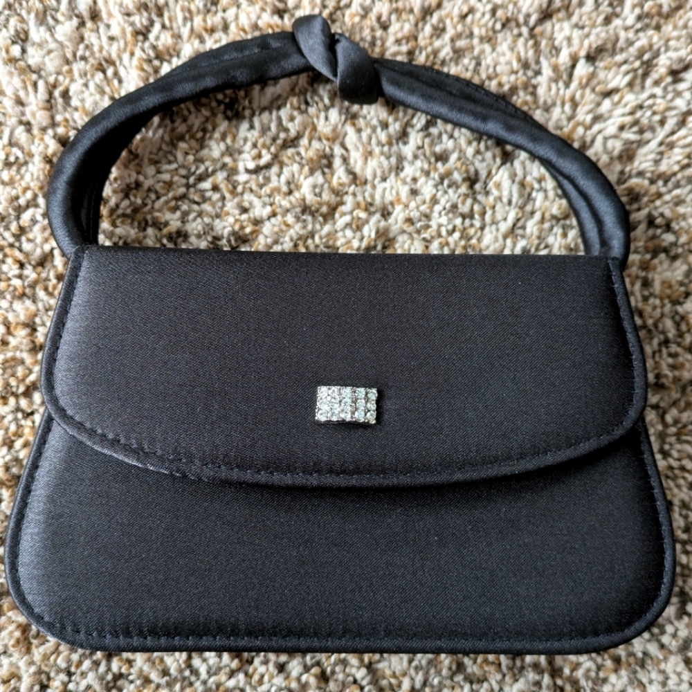 Elegant Black Satin Evening Handbag